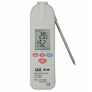 Máy đo nhiệt độ bằng hồng ngoại và que điện trở nhiệt CEM IR-98 (-35℃ - 260℃), Máy đo nhiệt độ bằng hồng ngoại và que điện trở nhiệt
