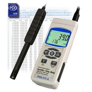 Máy đo nhiệt độ và độ ẩm PCE-313A 5~95% RH, Nhiệt độ 0~50°C, Kiểu K -50~1300ºC, có thẻ nhớ